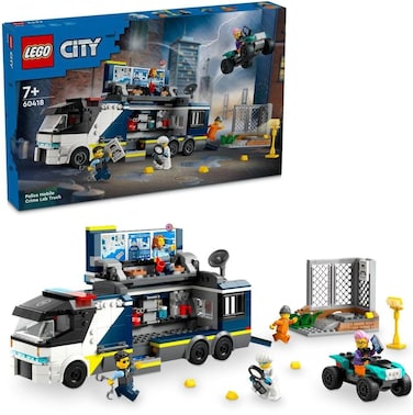 Lego City Police Mobile Crime Lab Truck Toy For 7 Plus Year Old Boys, Girls &amp; Kids, Vehicle Set with Quad Bike, 2 Officer, 1 Scientist and 2 Crook Minifigures For Pretend Play, Birthday Gifts 60418