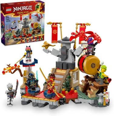 Lego Ninjago Tournament Battle Arena Set, Ninja Adventure Toys For 7 Plus Year Old Boys &amp; Girls, with 6 Minifigures Including Characters Jay and Kai, Dragons Rising Birthday Gift For Kids 71818