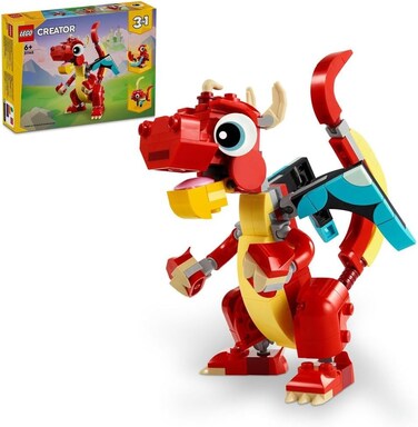 Lego Creator 3In1 Red Dragon Toy To Fish Figure To Phoenix Bird Model, Animal Figures Set, Gifts For 6 Plus Year Old Boys, Girls and Kids 31145