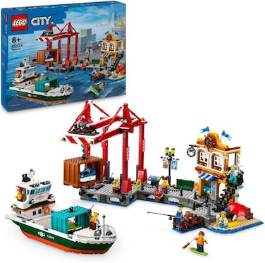 Lego City Seaside Harbour with Cargo Ship Set, Educational Port Building Toy For Kids, Boys and Girls Aged 8 and Over, Model Container Crane and Boat with 8 Minifigures, Birthday Gift Idea 60422