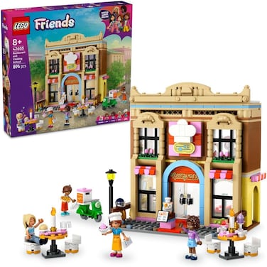 Lego Friends Restaurant and Cooking School, Pretend-Play Food Role-Play Toy, Kids&rsquo; Building Kit For Girls and Boys Aged 8 Years Old and Over, 4 Minidolls and A Cat Figure, Promotes Social Skills 42655