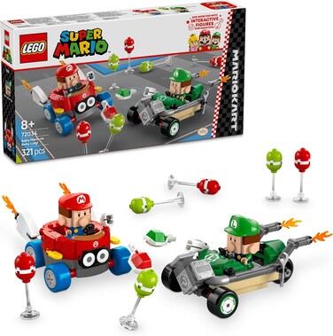 Lego Super Mario: Mario Kart &ndash; Baby Mario Vs. Baby Luigi Toy Set, with 2 Collectible Nintendo Character Figures and 2 Cars, Birthday Gift Idea For 8 Plus Year Old Boys, Girls and Gamers 72034