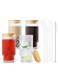 Set of 4 - 450 ML Ribbed Drinking Glasses with Bamboo Lid &amp; Glass Straws