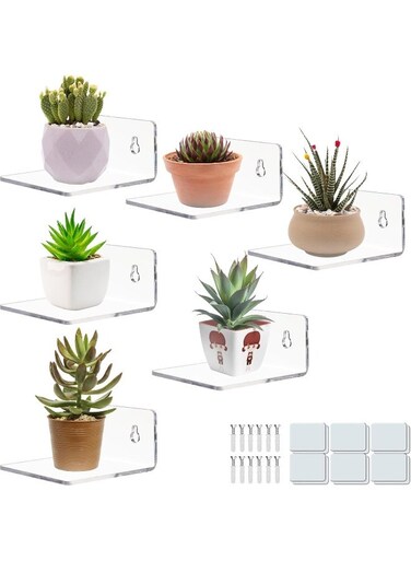 Acrylic Small Adhesive Wall Shelves, Mini Floating Shelves, Acrylic Display Shelves, Ledges For Pop Figures, Plant, Picture Photo Modern Wall For Bedroom Decor Living Room Wall Mounted - Clear