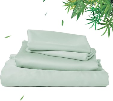 Home 4 Piece 100% Rayon Derived from Bamboo Cooling Queen Size Bedding Sheet Set, Luxury Silky Soft Breathable for Hot Sleeper, Includes 1 Fitted Sheet (150cm x 200cm) with 40 cm deep pocket,1 Flat Sheet (230cm x 260cm) and 2 Standard Pillowcases (50cm x 75cm), Sage Green