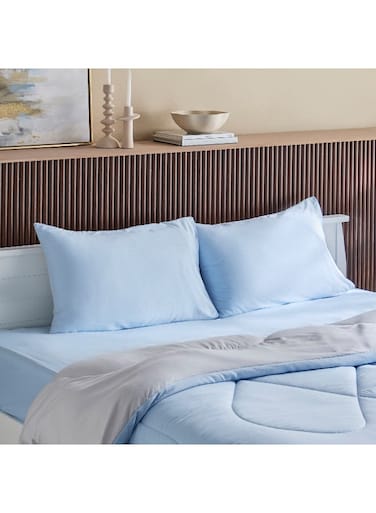 Box Derby Microfiber Queen Comforter Set - Light Blue