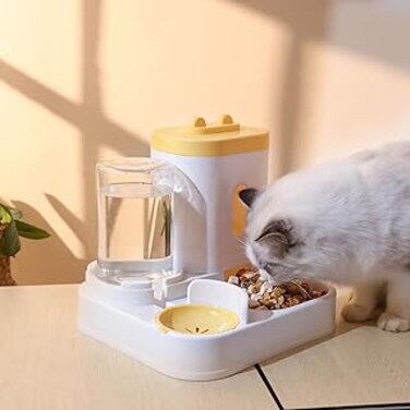 APAP Automatic Pet Feeder，2 in 1 Large Capacity Transparent Window Cat Food and Water Bowl Set,All in One Pet Feeder Pet Water Food Dispenser，for Cats and Small Dogs (Yellow)