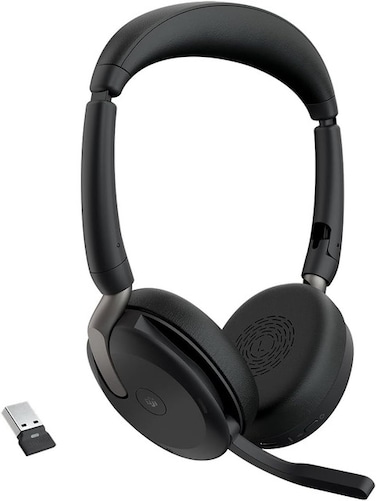 Jabra Evolve2 65 Flex Link 390a MS Stereo Wireless Bluetooth Headset with Hybrid ANC and ClearVoice Technology &ndash; Black