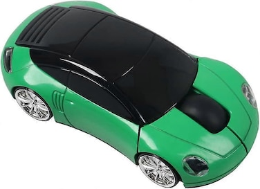 2.4GHz Wireless Car Mouse, 3D Sport Car Shape Ergonomic Optical Gaming Mice with USB Receiver, Racing Car Shape 1600 DPI Computer Mouse with LED Light for PC Laptop Computer (Green)