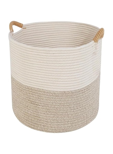 GGEROU Woven Cotton Rope Storage Basket with Handles,13.7" x 13.7" x 17.3" Storage Baskets,Baby Nursery Storage Basket,Woven Laundry Hamper Basket for Bedroom, Closet, Living Room (Grey/Tall)