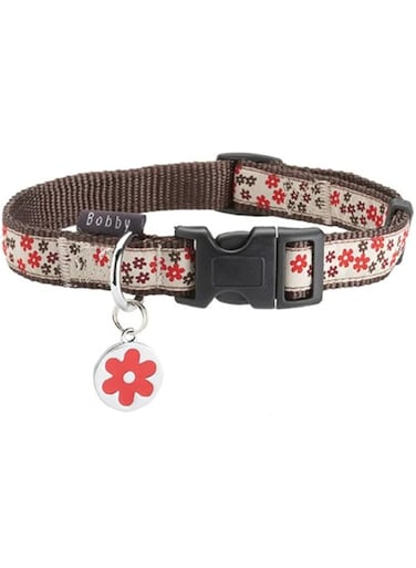 Bobby Flower Nylon Dog Collar, Red (S)