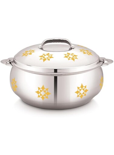 Stride Leen Stainless Steel Hotpot &ndash; Stylish Insulated Food Warmer   Keeps Food Hot for Hours (Silver &amp; Gold, 4000ML)