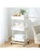FALAHOM 3-Tier Rolling Utility Cart with Handle, Storage Cart Organizer with Lockable Wheels Makeup Cart Organizer Craft Art Cart Multi-Purpose Trolley Cart for Kitchen, Bathroom, Office (White)