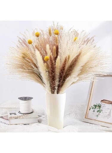 VAODO 110 PCS Natural Dried Pampas Grass,Dried Plants Decor, Billy Gold Balls, Reed Grass, Pampas Grass, Natural Bunny Tails, for Wedding Boho Flowers Home Table Decor, Rustic Farmhouse Party
