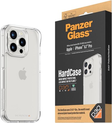Panzerglass Bio-Based Hardcase With D3O Compatible With iPhone 15 Pro 2023 6.1", Ultimate Drop/Impact Protection Hard Cover, Anti-Scratch, Anti-Yellowing, Clear