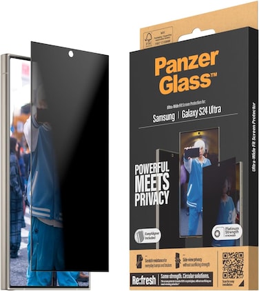 Generic PanzerGlass Privacy Screen Protector For Samsung Galaxy S24 Ultra, Privacy Filter, Edge To Edge Tempered Glass With Ultrasonic Fingerprint Scan, No Hole, Case Friendly