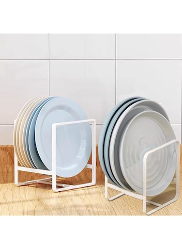 Dish Rack Kitchen Organizer, Plate and Bowl Drying Stand for Cabinet and Sink Storage, Durable Steel Plates and Tray Organiser Racks, Dishes Drainer Shelf, (2 Pack) (Whtie)