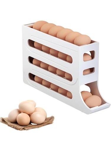 Four-Layer Egg Storage Rack, Gravity Fed Egg Holder, Refrigerator Egg Storage Box, 4 Tier Rolling Egg Holder Dispenser, Auto Rolling Egg Holder for Fridge, Space Saving Egg Tray