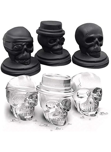 SLGOL Ice Cube Tray 3D Skull Ice Cube Mold, 3 Pack Food-Grade Silicone Skull Mold Easy Release Skull Ice Ball Maker for Chilled Whiskey Cocktails Drinks (Black)