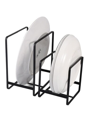 KASTWAVE 2 Pack Dish Plate Organizer Rack Dish Metal Storage Dish Drying Rack Large Dish Drainer Non-Slip Rustproof Dish Holder Dish Stand for Cabinet Counter Cupboard (Size Small Large)