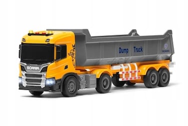 The Toys Home Licensed Scania P410 Dump Truck Toy with LED Lights Friction Powered Tipping Dump Bed Construction Vehicle Yellow and Grey
