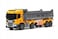 The Toys Home Licensed Scania P410 Dump Truck Toy with LED Lights Friction Powered Tipping Dump Bed Construction Vehicle Yellow and Grey