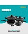 8-Piece Non-Stick Cookware Set, Strong Aluminium Body, CD Bottom 2.5mm Thickness, Heat-Resistant Exterior, Durable PFOA-Free Interior, Easy-Grip Bakelite Handles, Black &acirc;&euro;&ldquo; Includes 24&Atilde;&mdash;10.5cm Casserole with Lid, 20&Atilde;&mdash;9cm Casserole with Lid, 18&Atilde;&mdash;8.5cm Saucepan with Lid, 24&Atilde;&mdash;5cm Frypan, Nylon Turner Black 54.5X20X33cm