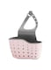 Pink Kitchen Sink Caddy Sponge Holder Silicone Plastic Soap Holder Hanging Adjustable Strap Faucet Caddy with Drain Holes for Drying