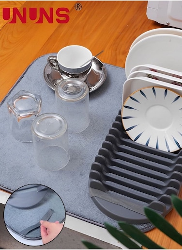 Rack And Microfiber Dish Drying Mat,Space-Saving Drain Rack For Easy Storage,Kitchen Ware Storage With Dish Rack