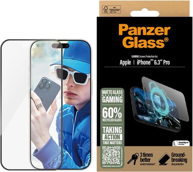 Panzerglass Matte Surface Screen Protector For Apple iPhone 16 Pro 6.3" 2024, Made For Gamers, High Touch Sensitivity, Drop/Scratch Protection, Edge To Edge Coverage, Easy Install, Clear