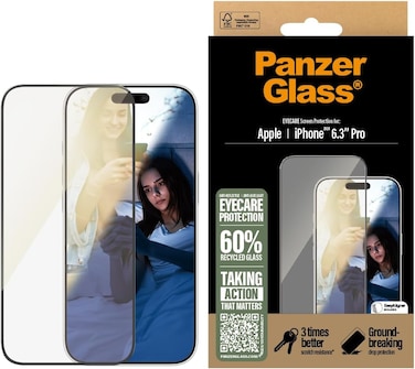 Panzerglass Eye Care Screen Protector For Apple iPhone 16 Pro 6.3" 2024, Anti-Reflective, Anti-Bluelight, Drop/Scratch Protection, Edge To Edge Coverage, Easy Install, Clear