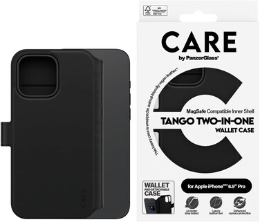 Panzerglass Care Leather Tango Case For Apple iPhone 16 Pro Max 6.9" 2024, 15-Ft Drop Protection, 2-In-1 Wallet Case, 3X Card Slots, Detachable Magnetic Back Cover, Raised Camera Bezel, Black