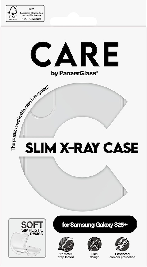 Panzerglass Care Fashionable Case For Samsung Galaxy S25 Plus, Slim Design, Smooth Grip, Enhanced Camera Protection, Recycled Materials, ESG Certified, Let Your Phone&#39;s True Color Shine, X-Ray