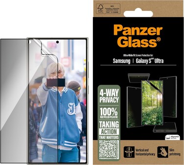 Panzerglass Eco Matrix 4-Way Screen Protector, Ultra-Wide Fit For Samsung Galaxy S25 Ultra, Anti-Glare, Anti-Spying From All Angles (Horizontal &amp; Vertical), Scratch-Resistant, Eco-Friendly, Privacy