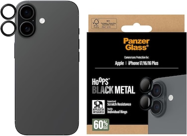 PanzerGlass iPhone 17/16 Plus / 16 Camera Lens Protector Hoops, Rings With High Clarity, Anti-Scratch Anti-Fingerprint, No Image Distortion, Easy Install, Black