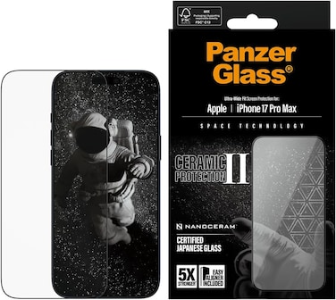 PanzerGlass iPhone 17 Pro Max Screen Protector 6.9" Ceramic Ii, Ultra Strong Full Screen Japanese Tempered Glass, Drop/Scratch Protection, Anti-Fingerprint, Case Friendly, Easy Install - Clear
