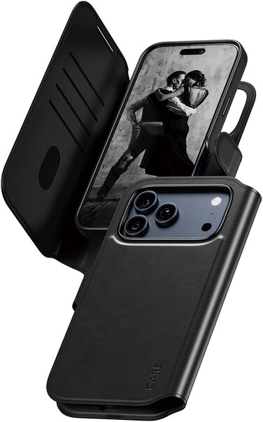 حافظة بانزر جلاس تانجو 2 في 1 لهاتف آيفون 17 برو ماكس، محفظة جلدية + حافظة قابلة للفصل مع ماج سيف، 4 فتحات للبطاقات، حماية كاملة من السقوط والخدش 360 درجة، شحن لاسلكي مغناطيسي سهل التركيب، أسود