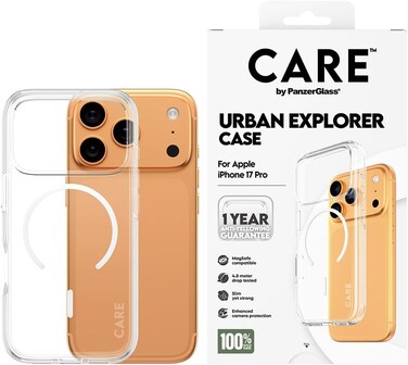 جراب بانزر جلاس ماجسيف لهاتف ايفون 17 برو Urban Explorer، غطاء حماية من السقوط حتى 15 قدمًا، مضاد للاصفرار، تصميم رفيع، إطار كاميرا مرتفع، متوافق مع ماجسيف - حلقة ماجسيف بيضاء