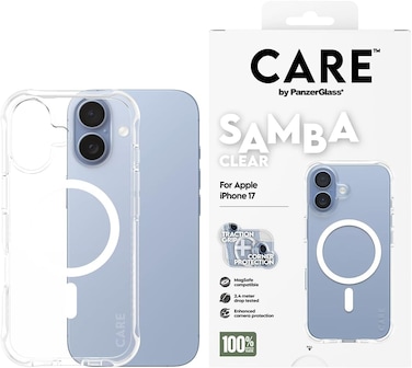 PanzerGlass iPhone 17 Magsafe Case Samba, 8-Ft Drop Protection Cover, Anti-Yellowing, Slim Profile, Raised Camera Bezel, Magsafe Compatible - Transparent