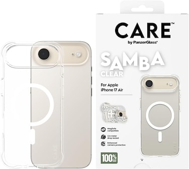 PanzerGlass iPhone 17 Air Magsafe Case Samba, 8-Ft Drop Protection Cover, Anti-Yellowing, Slim Profile, Raised Camera Bezel, Magsafe Compatible - Transparent