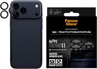 PanzerGlass iPhone 17 Pro Max / 17 Pro / 16 Pro Max / 16 Pro Camera Lens Protector Hoops, Ceramic Rings With Ultra High Clarity, Anti-Scratch Anti-Fingerprint, Easy Install, Black