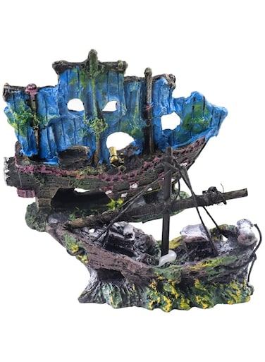 moyanzd 2 Pcs Shipwreck Aquarium Decor, Multicolor Resin Fish Tank Decorations, for Freshwater, Saltwater, Aquarium, Fish Decorations