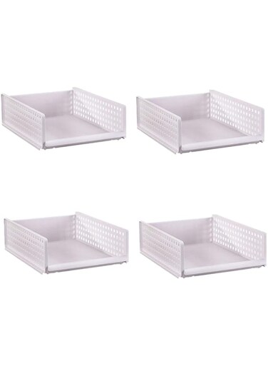 Wardrobe Organizers and Storage Box,U-HOOME 4-Pack Plastic Cupboard Organizer Stackable Baskets Closet Containers Cubes Organiser, Bedroom Laundry Fold Pull Out Drawer Dividers for Clothes (Small)