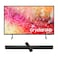 Samsung 55-Inch Crystal UHD DU7000 4K Tizen OS Smart TV with HDR 10+, PurColor, Knox Security With 2.0 Channel Soundbar 30W, HDMI ARC, Bluetooth, USB, MP3, FM Station