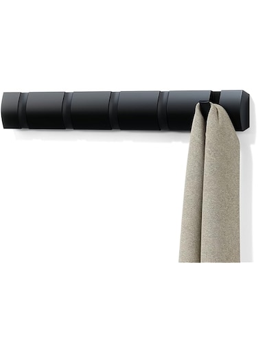 Umbra Modern, Simple and Space-Saving Rack with 5 Movable Hooks for Jackets, Coats, Scarves, Handbags and Mor, Black