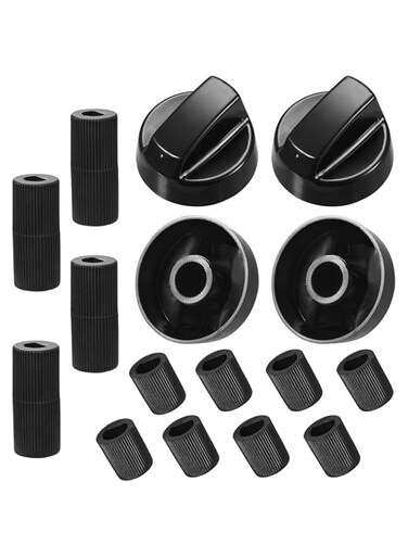 ALANX 4 Pack Black Universal Control Knobs, with 4 x Long adapters and 8 x Short adapters, Adaptors Knobs Kitchen Cooktop, Gas Stove &amp; Various Ovens, Precise Temperature Control (Black)