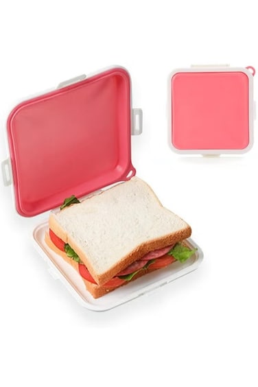 Containers Silicone Sandwich Storage Holder Lunch Box for Fruit,Salad,Snacks,Kids (pink)