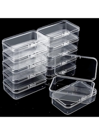 MNODWLOF 12 Pieces Small Plastic Boxes with Hinged Lids, Rectangle Clear Craft Storage Containers with Lids Plastic Boxes for Beads, Jewelry and Other Small Items(2.5 x 1.7 x 0.8 Inches)