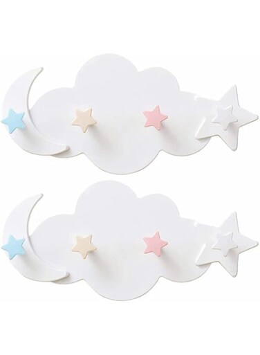 2pcs Star &amp; Moon Wall Hooks - Cute Coat Hanger &amp; Towel Rack for Entryway &amp; Bathroom, Adhesive Sticky Hooks, White Decor