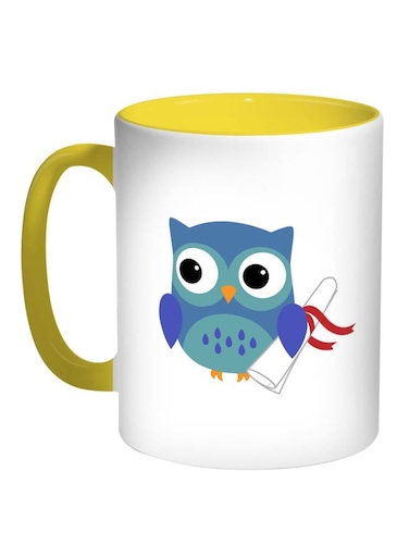 Owl Printed Coffee Mug White/Blue/Yellow
